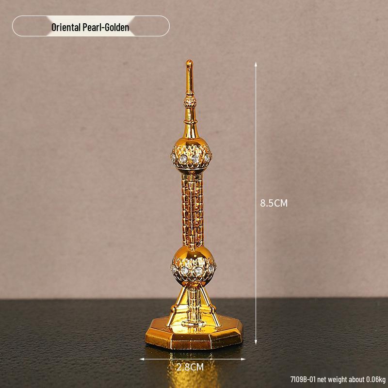 Envy Porcelain Oriental Pearl Tower Model: Shanghai Architectural Souvenir Figurine for Desktop Decoration.