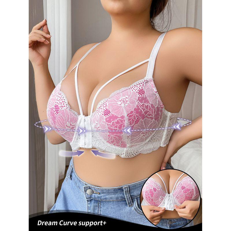 Ladies Plus Size Front Buckle Bra Women Lace Spaghetti Bra