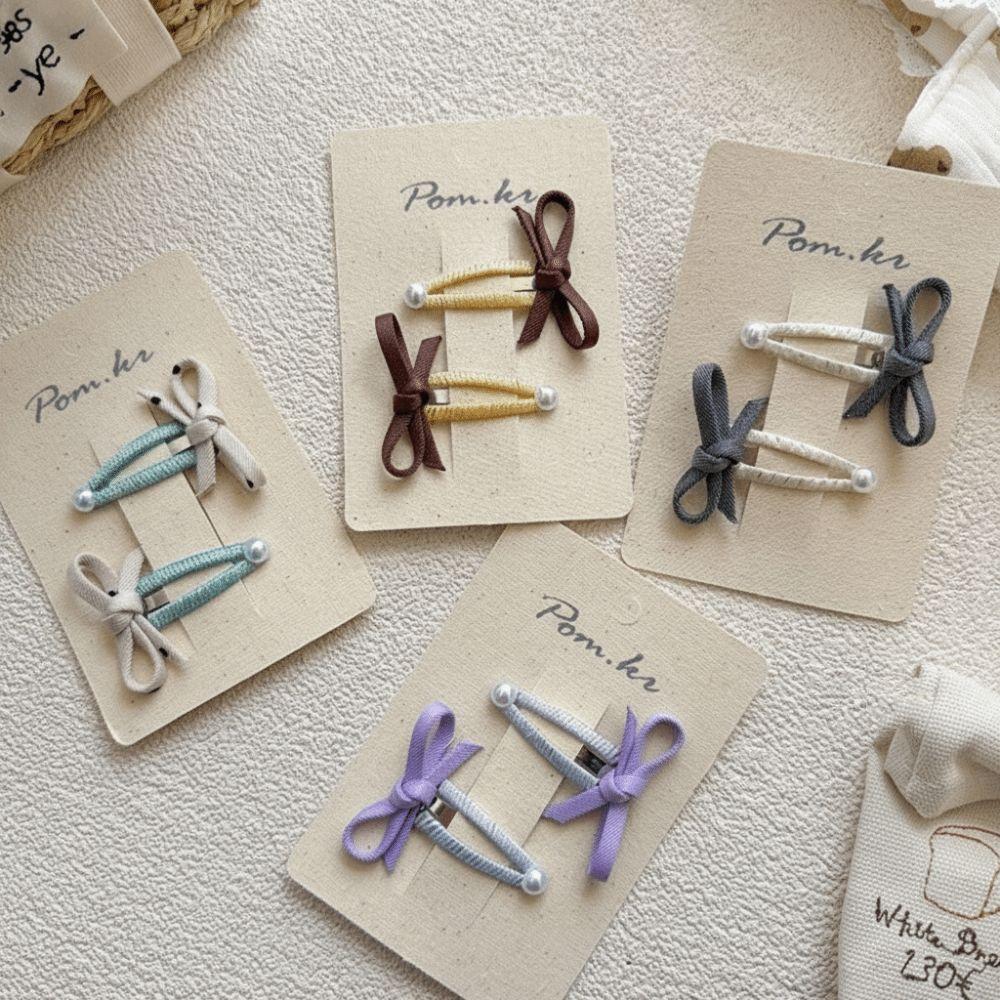 2pcs/set with Bow Design Bow Hair Clips Pearl Side Part Bangs Hairpins New BB Snap Clips for Girls