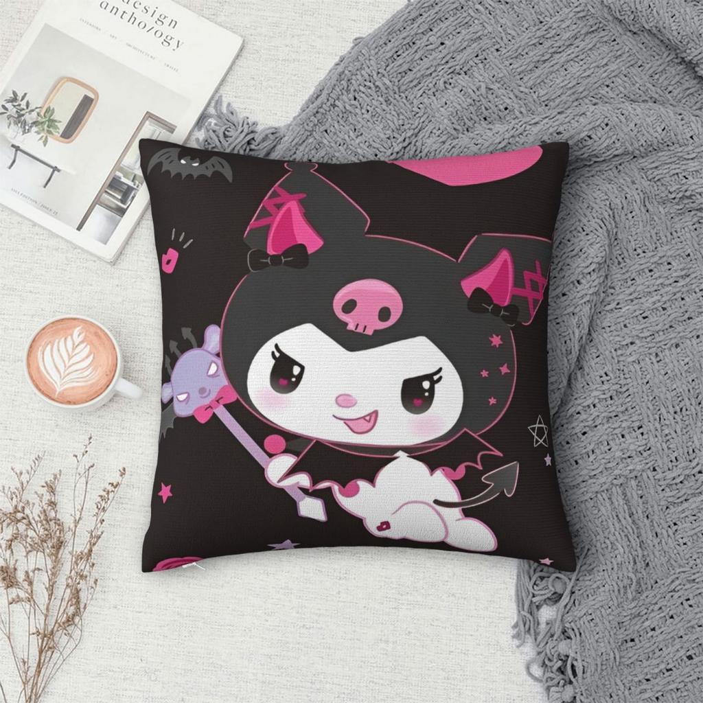 Black Kuromi Bat Skull Cartoon Square Pillow Cases Cushion Covers Funny Zippered Decor Pillowcase for Home 45x45cm