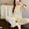 Lace Short-Sleeved Pajamas Women'S Summer Cute Simple Cartoon Cloud Cotton Loungewear Three-Piece Set
