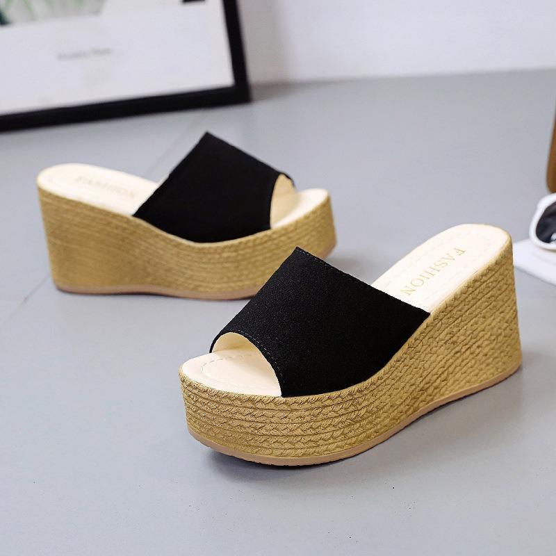 Damen Sommer Muffin mit Plateau-Absatz mit Fischmaul Bequeme Atmungsaktive Flip-Flops Strand Sandalen