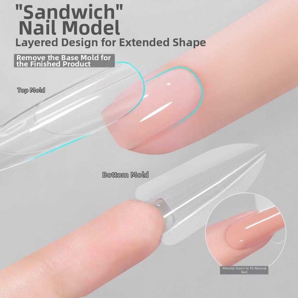 240pcs New Mixed Size False Nail Square Top Short Oval Sandwich Nail Forms Bottom Mold Transparent Nail Mold Extension Work