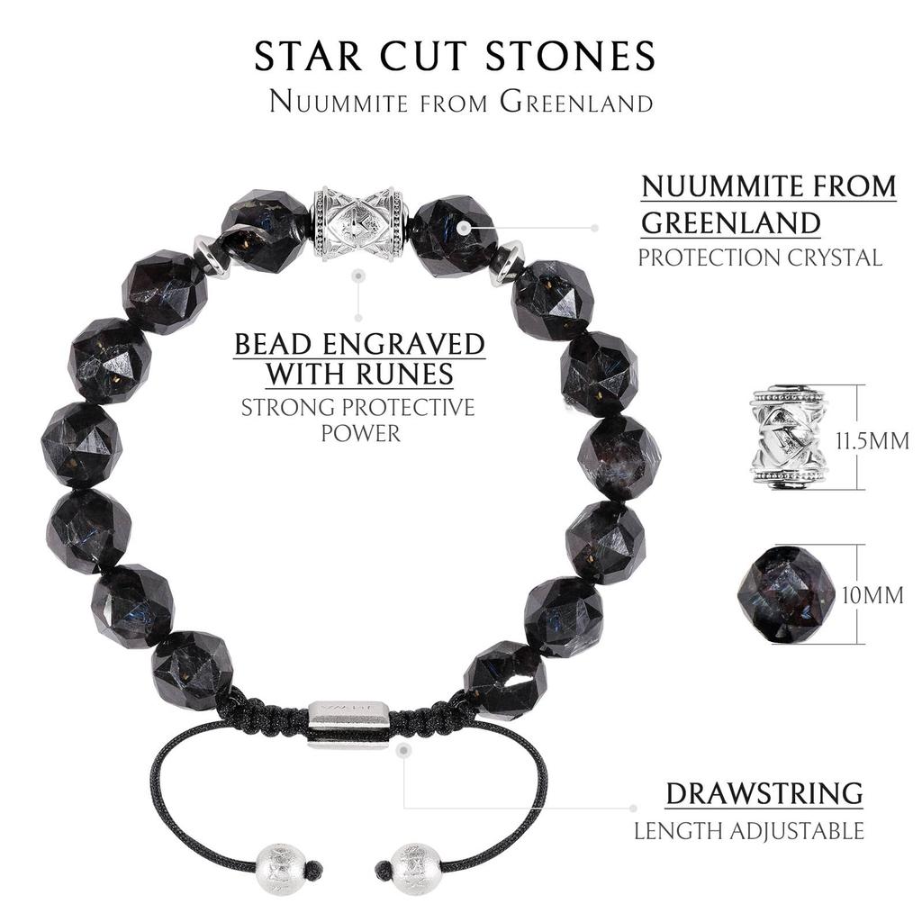 Premium Natural Stone Braided Power Stone Nuumite Ancient 10mm Amulet [AWNL] Men's Bracelet, Black, Stone, Beads, Drawstring,
