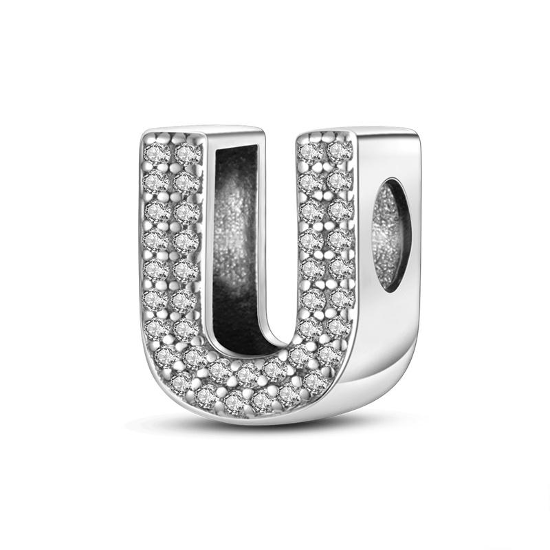 Classic 925 Silver 26 English Letters Charms Beads Sparkling Zircon Fit Qikaola 925 Bracelets DIY Jewelry Birthday Gift