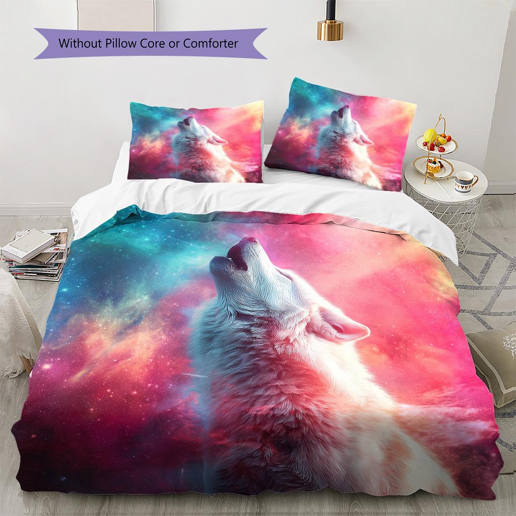 Colorful wolf  Pattern Bedding Quilt Set Quilt Cover Pillowcase Home Decoration  Gift (1 * duvet cover + 2 * pillowcase, without core)