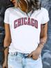 Stylish CHICAGO Graphic Crew Neck Tee Women's Casual Short Sleeve S Soft Breathable Lightweigh