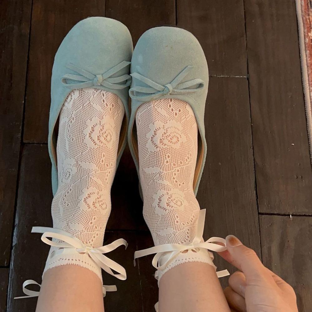 Hollow Y2K Mesh Short Socks Ribbon Bow Lolita JK Socks Breathable Women Mid-Calf Sock  Girls