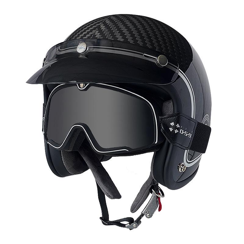 3C Certified Retro Harley Carbon Fiber Motorcycle Helmet, Unisex All-Season Winter Half Helmet