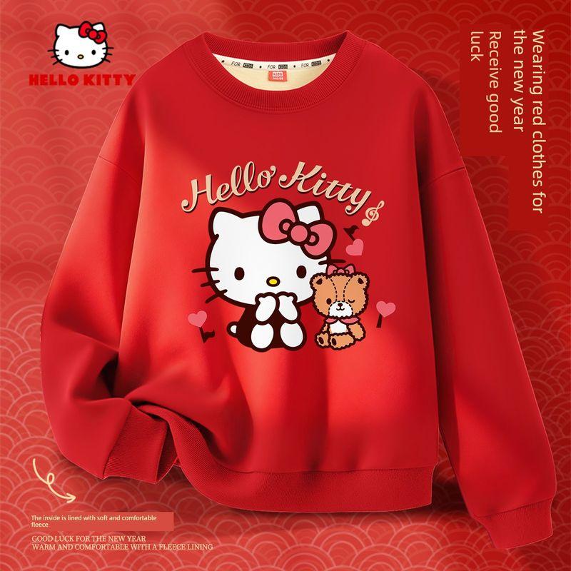 Hello Kitty New Year Outfit 2026 New Style Girls Red Sweatshirt Children s Zodiac Year 12-Year-Old Girl Clothes Tivas Red 140