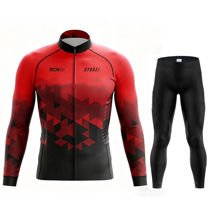 Autumn Breathable Cycling Suit New Rcn Team Autumn Cycling Jersey Bib Pants Set Ropa Ciclismo Bicycle  Clothing Road Bike Suit Men
