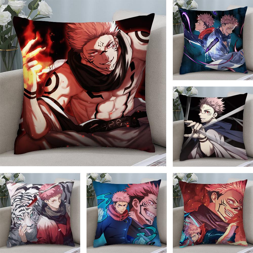 J-Jujutsu Kaisen Ryomen Sukunas Pillow Case Short Plush Pillow Covers Sofa Decor Gift Home Double-Sided Printing Cushion Cover