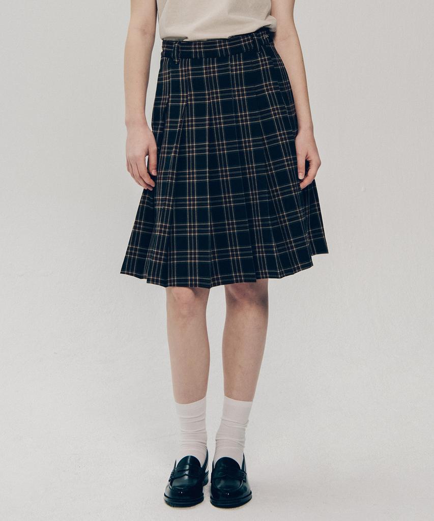 Yale Check Pleated Skirt_Brown