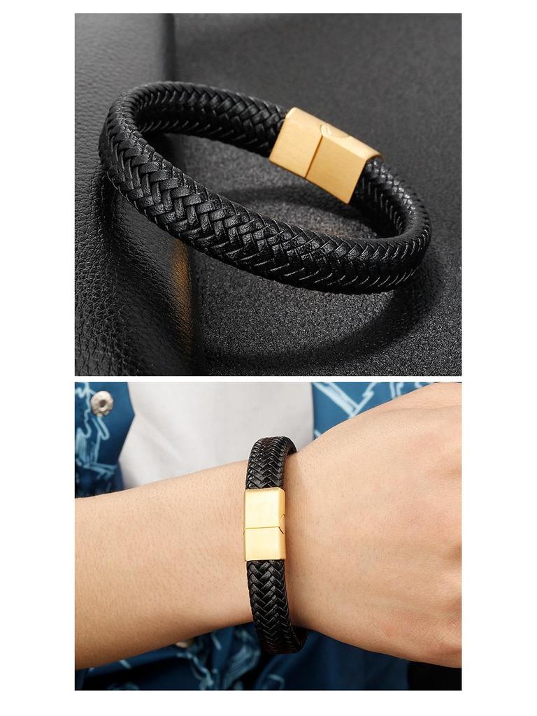 Gold Matte Hand-Woven Cable Knit Men's Stainless Steel Bracelet
