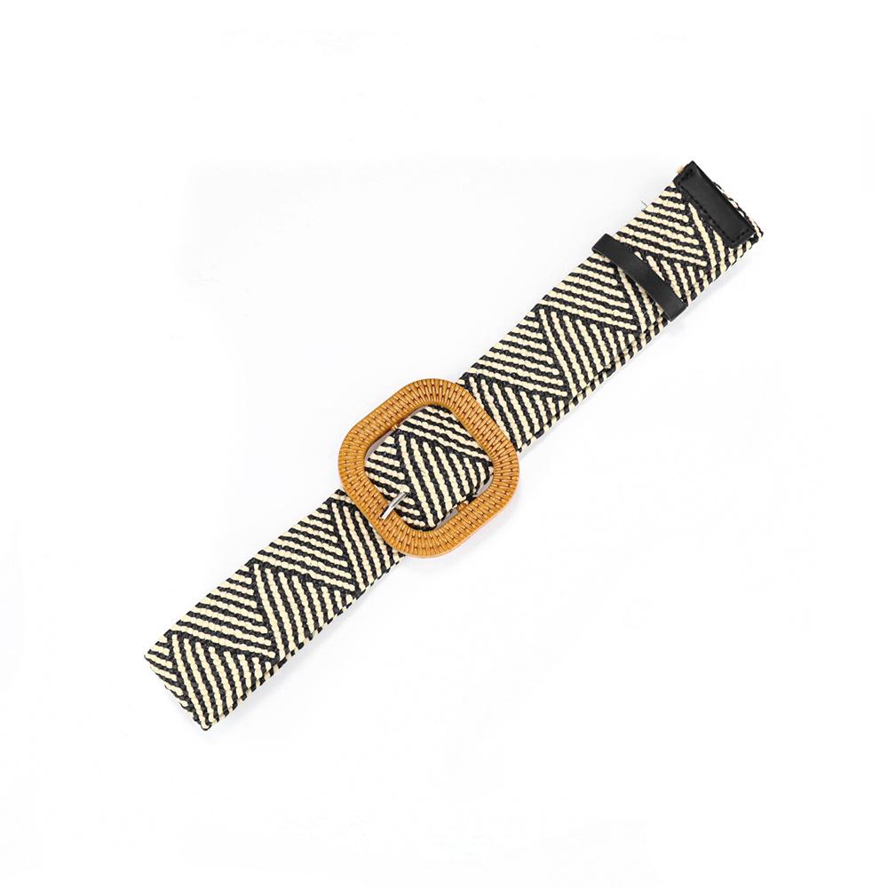 Bohemian Cotton And Linen Wind Pp Grass Woven Belt Women S Round Square Buckle Dress Retro Women S Belt