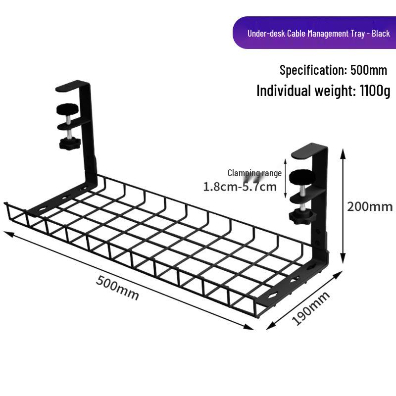 Under-Desk No-Drill Cable & Power Strip Organizer Rack
