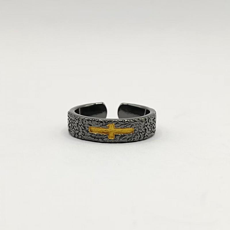 Adjustable Open Finger Ring With Cross Motif Vintage Boho Style Unisex Copper Jewelry Men Women