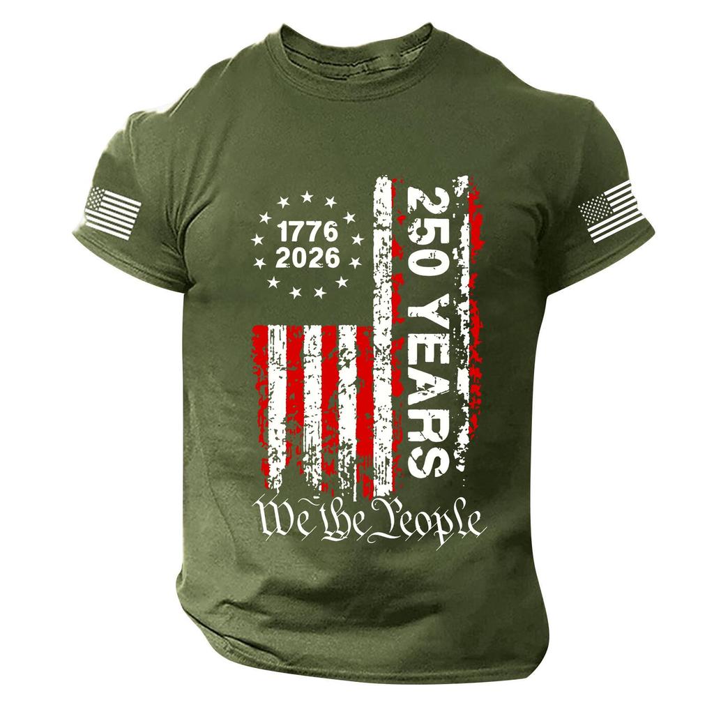 Men’s Short Sleeve Casual T-Shirt with Independence Day Inspired Print We the People 250 Years 1776 2026 Design Crew Neck