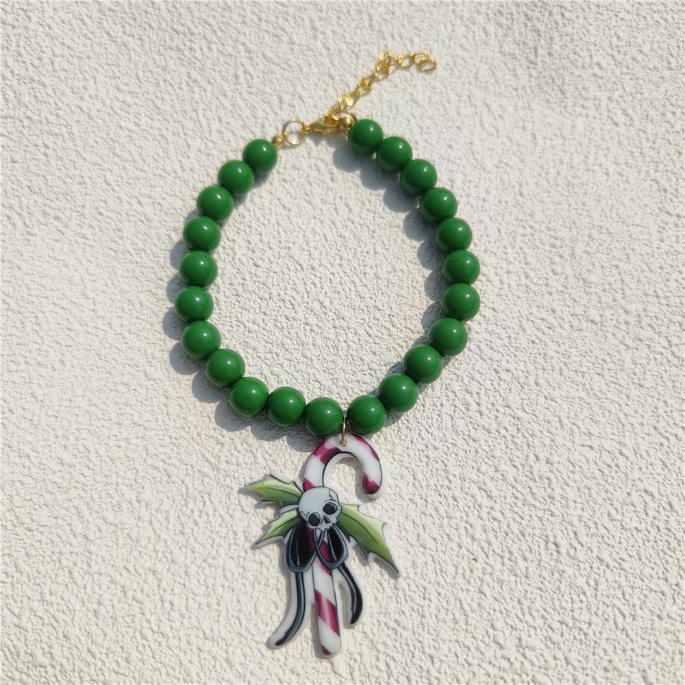 Christmas Pet Supplies, Dog Cat Beaded Necklace, Christmas Tree Wreath Cat Collar Teddy Puppy Necklace XS 15-20CM зелёный
