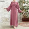 Women Casual Round Neck Print Long Sleeve Loose Long Dress