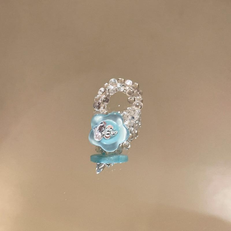 New color crystal flower beaded ring, sweet and cute girl style index finger ring, niche design sense jewelry for women