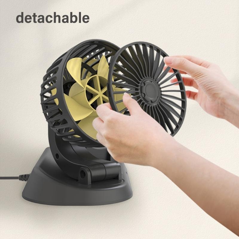 USB Car Fan,Dashboard Small Fan 2 Speed Strong Airflows,Car Trucks Cooling Fans Adjustable Double Head Low Noise