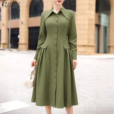Lässiges Damen-Kleid mit Umlegekragen und langen Ärmeln