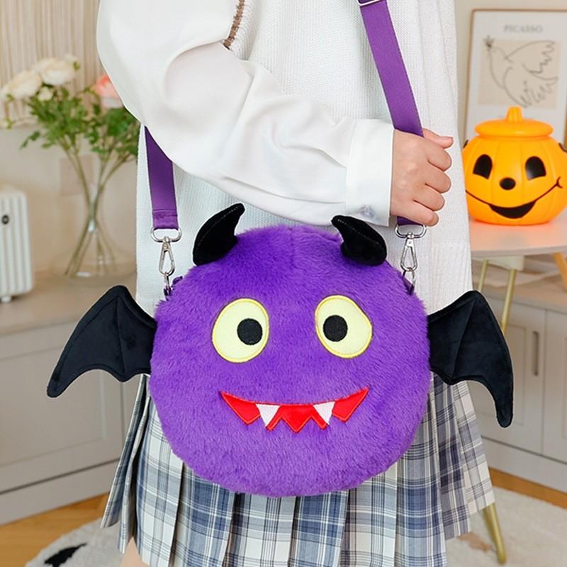 Creative Halloween Theme Design Ghost Skeleton Bat Plush Shoulder Bag For Kids