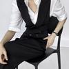 Double Breasted Notch Lapel Vest Slim Fit Groom Suit Waistcoat Men Business Formal Coat
