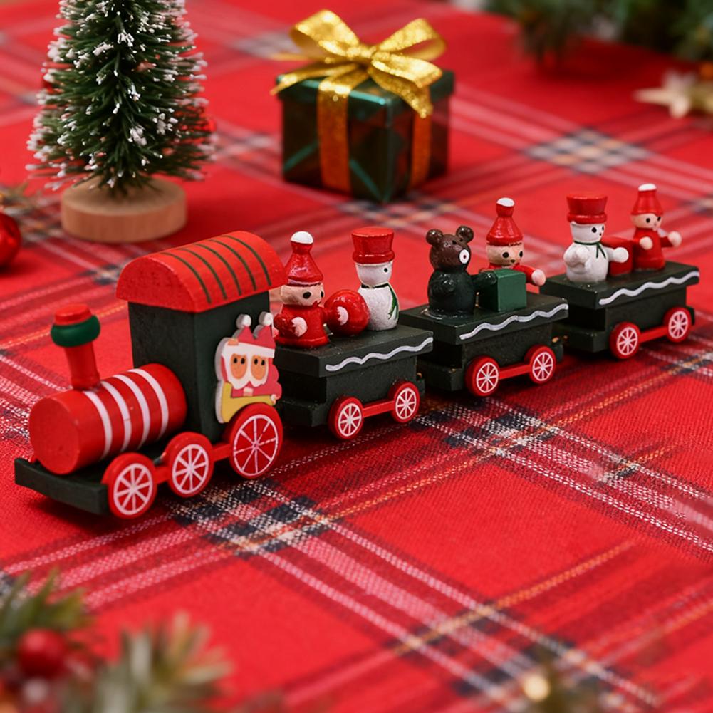 Christmas Table Decorations Mini Train Ornaments Wooden Christmas Train with Santa Snowman for New Year Holiday Party Decor Gift