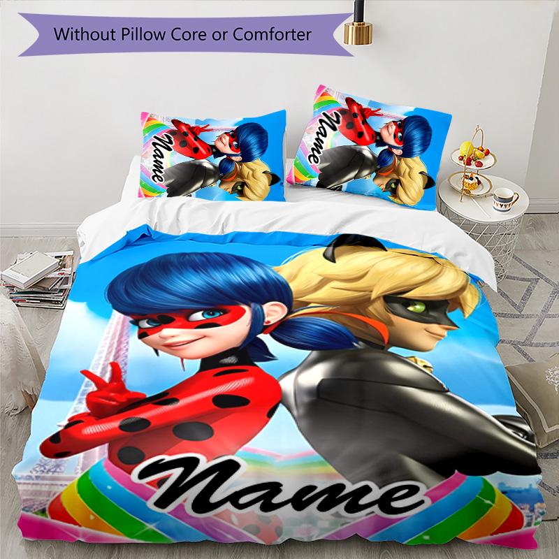 3pcs Ladybug3 Cover Set - Personalized Name, HD Printed Bedding with 1 Cover and 2 Pillowcases - Perfect for Home Decor, Easy Care