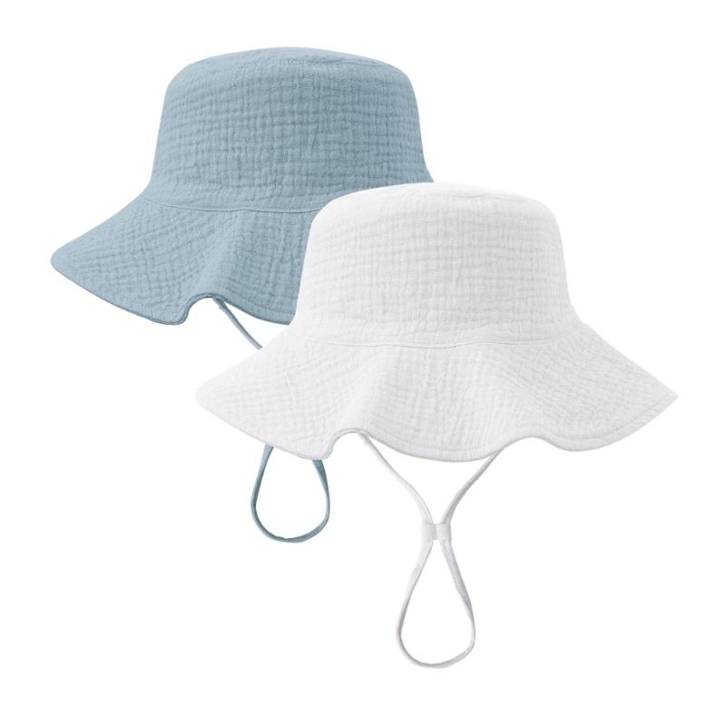 

2Pcs Breathable Cotton Infant Sun Protection Hat Adjustable Strap Windproof Design Caps for Beach Trip and Outdoor