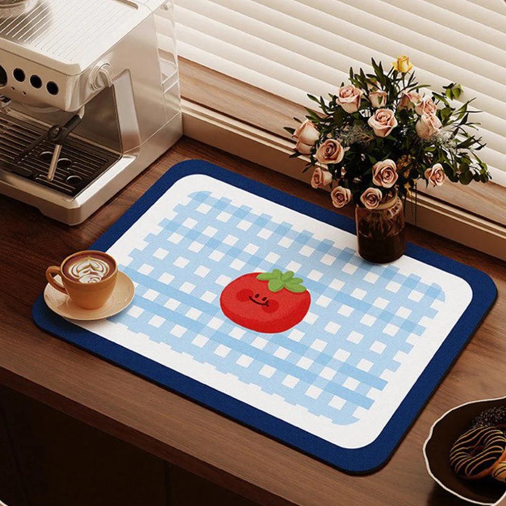 

Tabletop Drainage And Water Absorption Pad Cute Apple Grid Pattern Insulation Meal Pad 30 40cm