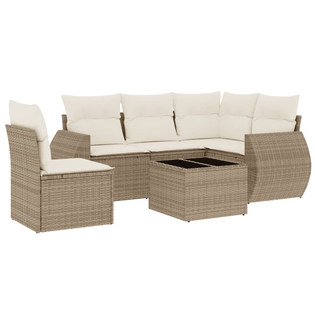 Vidaxl 6-Cz. Set di Mobili da Giardino con Cuscini, Beige, Polyrattan