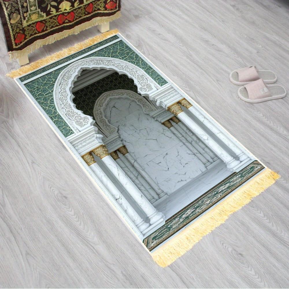 Portable Polyester Muslim Prayer Rug, Islamic Salah Mat with Tassels, Ramadan Prayer Carpet for Muslim, Soft Travel Prayer Mat