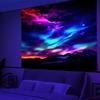Ultraviolet cosmic vortex luminous tapestry, indoor mood to create atmosphere, psychedelic luminous art, bedroom decoration