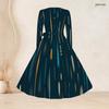 Women Plus Size Square Neck Long Sleeve Printed Tie Waist A Line Flared Dress