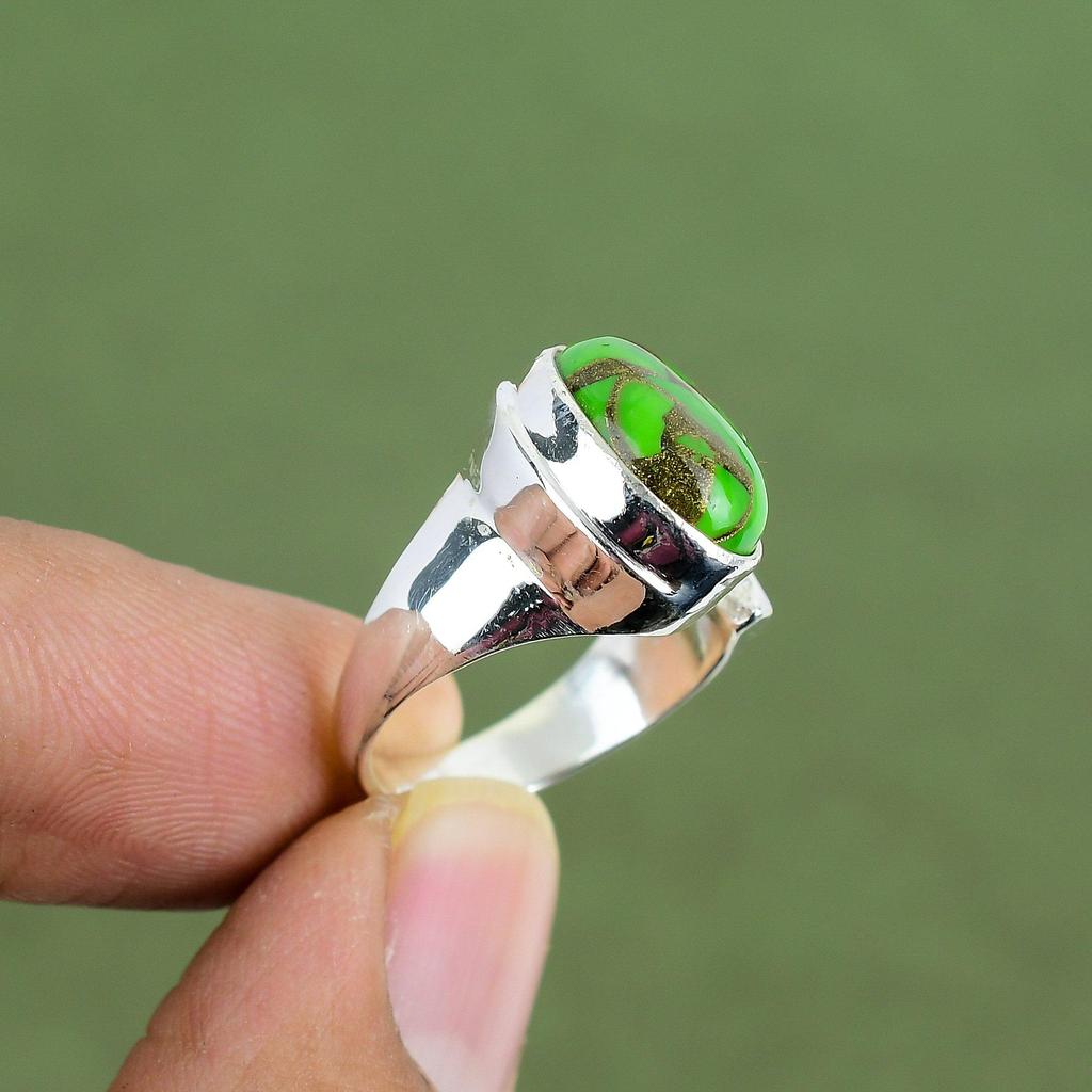 Copper Green Turquoise Ring 925 Sterling Silver Ring Handmade Ring Boho Style Jewelry Elegant Gemstone Ring For Gifts Available In Ring Size