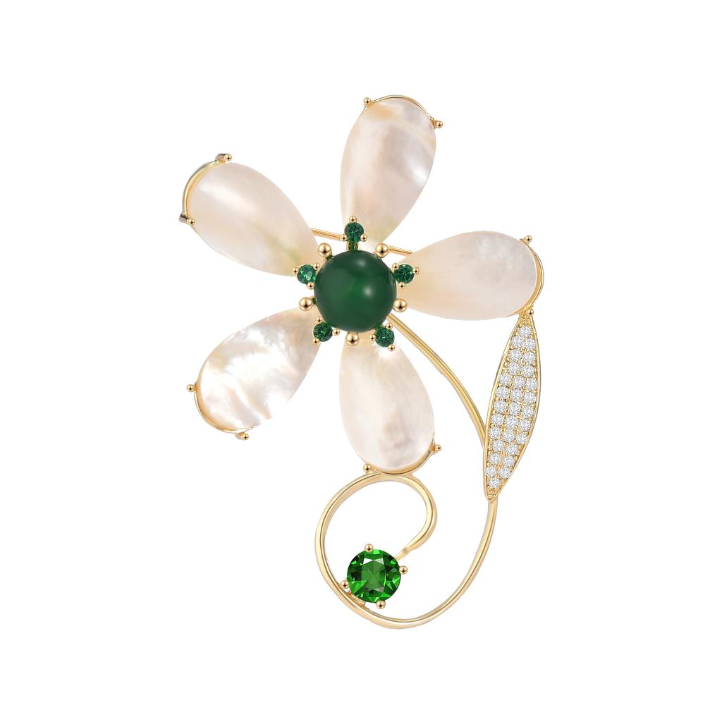 Designer High-End Emerald Imitation Agate Fritillary Flower Brooch Luxury Exquisite Temperament Pin Jewelry