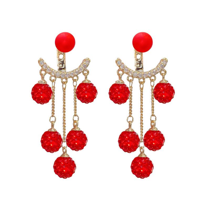 Red Pearl Diamond Ball Back Hanging Stud Earrings Women'S Two-Wear Design Versatility Earrings