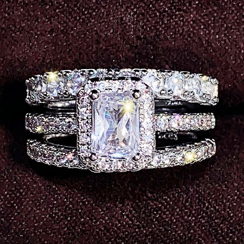 925 Sterling Silver Wedding Set Rings for Women Luxury 3Pcs/Set Sparkling Cubic Zirconia Fashion Engagement Party Jewelry