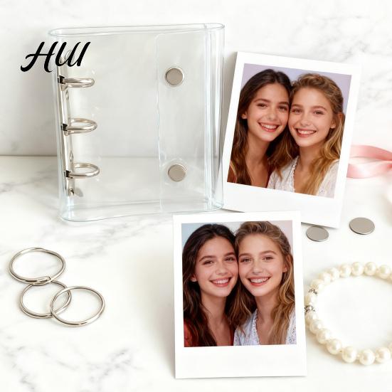 A8 Binder Notebook Scrapbook Mini 3-Ring PVC Clear Cover with Colorful Inserts Portable Planner Closure Photo Album Card Organizer for Journaling High
