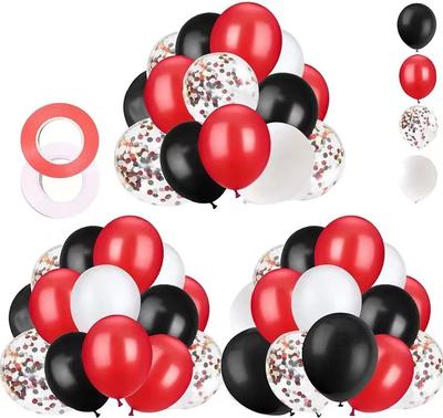 Pack Of 62 Red Black White Red Black Sequined Latex Balloon Combination Birthday Wedding Party Decoration