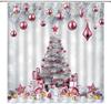 Small Stall Shower Curtain,Merry Christmas Xmas Tree Red Ball Snowflake Twigs Pine Tree Branch Winter Holiday Festival Rusticred