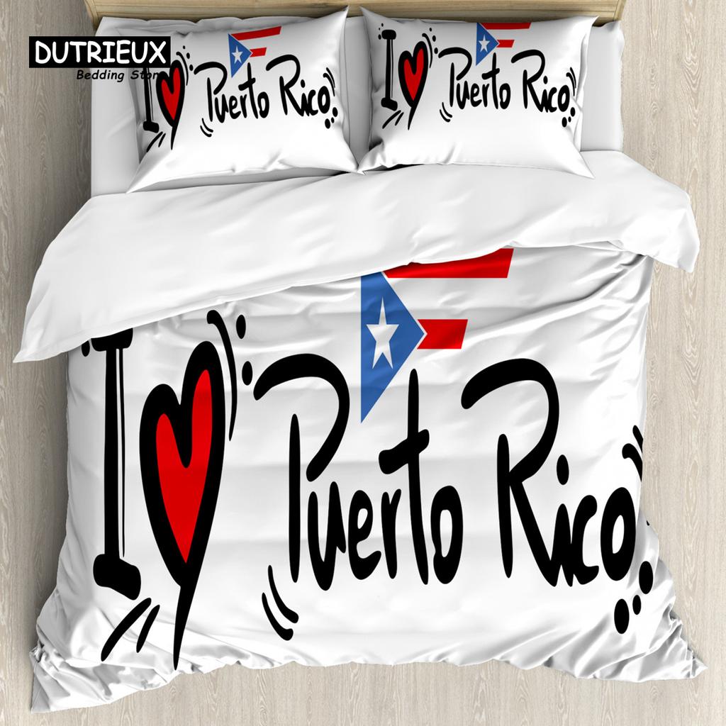 Puerto Rico National Flag Duvet Cover Set Twin Full King Size Gay Rainbow Bedding Set Microfiber Star Love Heart Comforter Cover