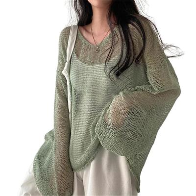 Knit Mesh Pullover Top with UV Protection and Air Conditioning This Knit Top Is Perfect for and [xppe] Women's Protection. Loose-fitting, Lightweight,