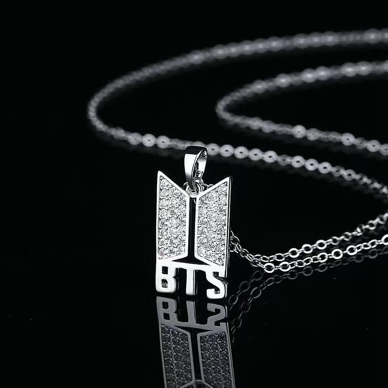BTS Logo Pendant Necklace Pave Hip Hop Unisex Clavicle Chain Gold Rose Gold Silver K-Pop Idol Fan Merchandise Fashion Jewelry Gift
