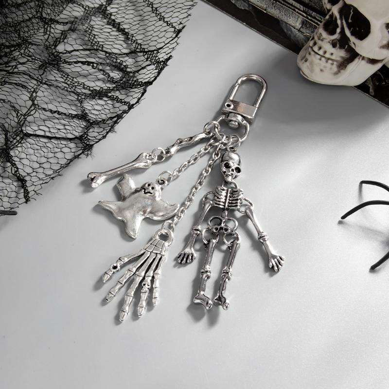Gothic Skeleton Ghost Keychain Halloween Metal Skeleton Pendant Car Keyring Bag Hanging Decoration Pants Ornament Gifts
