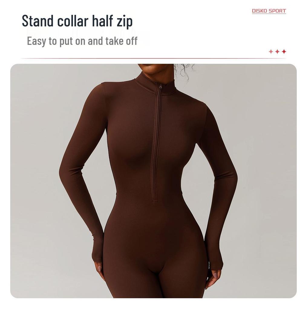 Plus Velvet Nude Yoga Jumpsuit - Outdoor Warm Fitness Wear