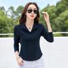 Autumn Ladies Solid Colour Lapel Long Sleeve T-Shirt